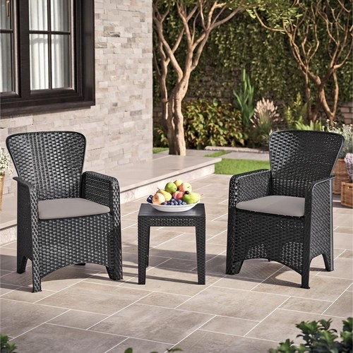 3pc black rattan - black, bistro