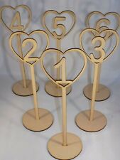 Freestanding Wooden heart table place numbers - Wedding - 30cm tall MDF love