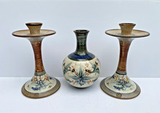 Vintage Christopher Rumme Art Pottery Vase & Candlesticks Asheville NC 1990s