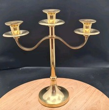 Vintage Solid Brass 3-Arm Candelabra Candlestick Heavy 30cm Tall 27cm Wide