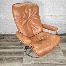 Vintage Ekornes Stressless Recliner Swivel Chair Tan Leather - FREE UK DELIVERY 