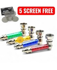 SMOKING HERB TOBACCO PIPE + 5 SCREENS POCKET SIZE LEAF DESIGN 1,3,6,12