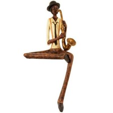 Resin Sitting Jazz Band Saxophonist Brown Yellow Figurine Ornament 38cm