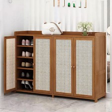 Shoe Cabinet Storage Cupboard Footwear Stand Rack Wooden 2/4 Rattan Doors