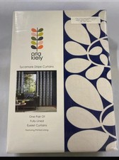 Orla Kiely Sycamore Stripe Space Blue Pair of Eyelet Curtains - 66 x 54”