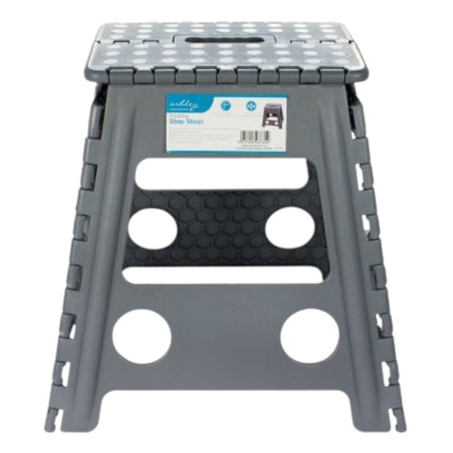 Large grey folding step stool - grey,