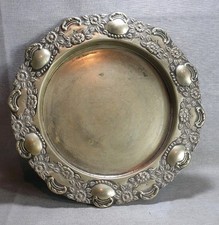 Vintage Silver-Plated Tray Ornate Floral Repoussé Rim Tarnished Patina Decor
