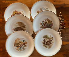 Beautiful set of 6 flat plates, porcelain, hunting and game, Bavaria.