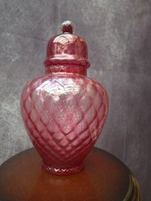 Vintage Cranberry Glass Lidded Ginger Jar Vase 32cm High