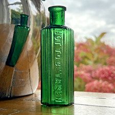 2 oz Green "Not To Be Taken Poison" Bottle Vintage Embossed Chemist Glass Bottle