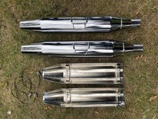 HARLEY DAVIDSON FXD DYNA CHROME EXHAUST SILENCERS + HEATSHIELDS USED