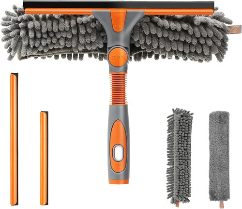 Window squeegee and - and, scrubber