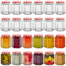 HEFTMAN 24 x Small Glass Jam Jars Airtight 250ml Hexagonal Lid Honey Preserve