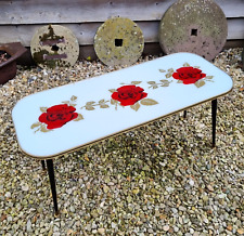 Vintage Mid Century 50s 60s Retro Rose Glass Table, White & Red, Rectangle