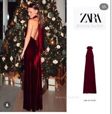 ZARA NEW WOMAN LONG velvet HALTER DRESS TIE OPEN-BACK WINE Size M 