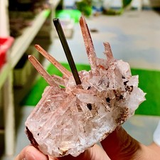 105g Natural Green tourmaline with quartz crystal cluster mineral specimen