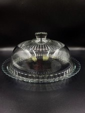 Vintage 1950s French Arcoroc Art Deco Style Glass Large Cake Dome And Plate