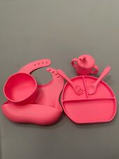 Baby Feeding Set Silicone Weaning Supplies with Plate Bowl Bib Spoon Fork Cup