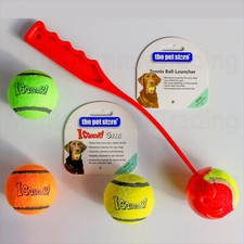 Dog Tennis Ball Thower Launcher + 4 Balls 3 Squeaky - Non Toxic - Chucker