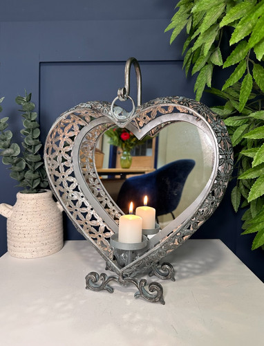 Vintage mirrored heart candle - mirrored,