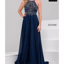 Jovani Navy Blue Halter Beaded