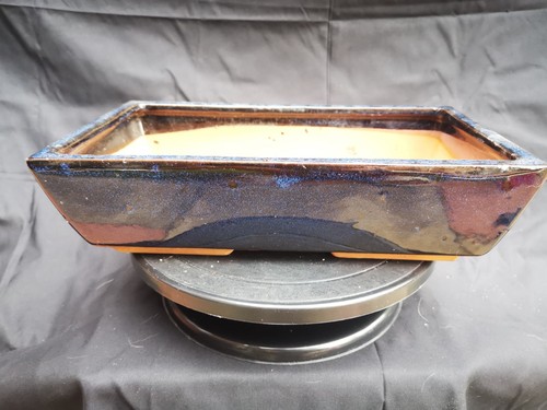 Glazed blue bonsai pot - pot, 34x20cm