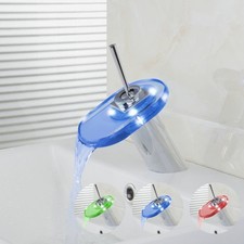 LED 3 Color Spout Bathroom Waterfall Basin Sink Faucet Single Handle Mixer Tap [
