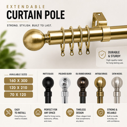 Curtain pole extendable - curtain, metal