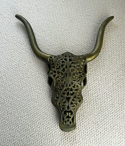 Bronze metal ornate bull skull - metal,