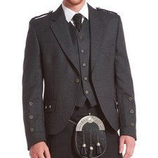Men's Scottish Charcoal Grey Argyle Jacket with Waistcoat Wedding kilt jackets
