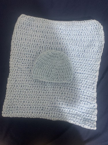 Crochet baby blanket and hat - and,