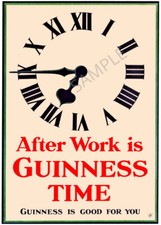Vintage Poster After Work GUINNESS Clock Beer Advert PRINT Bar Pub Cafe A3 A4