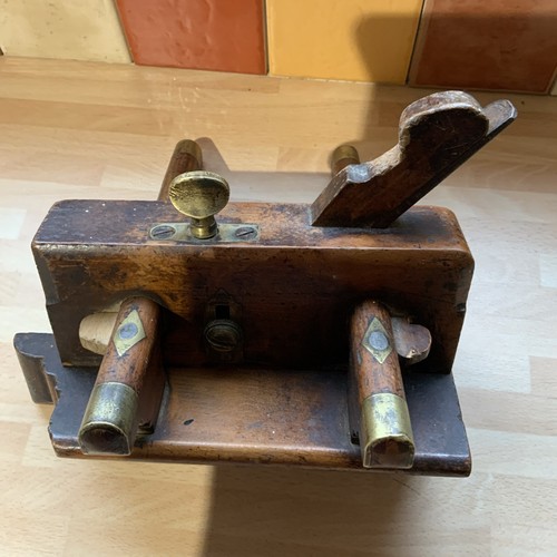 Vintage wooden brass plough - brass,