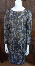 PLEASE KAI RAND Dress Viscose 40 42 Long Sleeve Stretch Crinkle Patterned Unlined