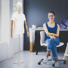 53"~76" Detachable Male Mannequin Torso Adjustable Body with Tripod Metal Stand