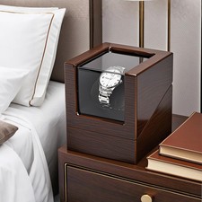 Wooden Luxury Single Watch Winder Battery Shaker Automatic Glass Storage Case
