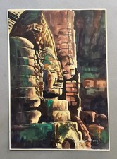Angkor Thom, silk painting, Cambodian school, Asian art