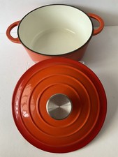 Cast Iron Casserole Dish with Lid Volcanic Orange 21cm 22cm Vintage Retro VGC 