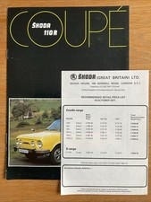 Skoda 110R Coupe UK Sales Brochure And Price List 1977