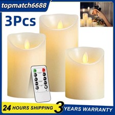Set of 3 LED Flameless Pillar Candles Flickering Battery Operated With Remote UK