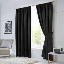 Thick Thermal Blackout Curtains Pencil Pleat Ready Made Pair &  2 Tie Backs