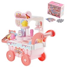 Uimoso Ice Cream Cart for Kids Pretend Play Ice Cream Shop for Kids Aged 3+ Pink