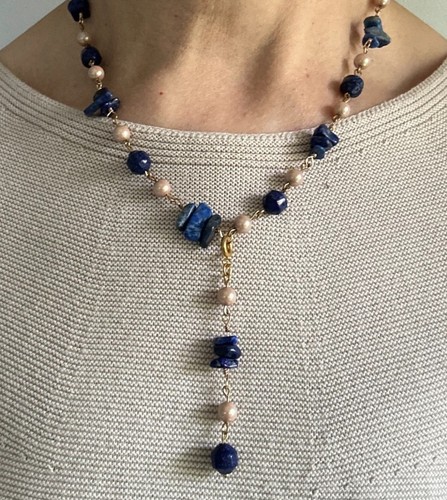 Lapis lazuli pearl wire - lazuli,
