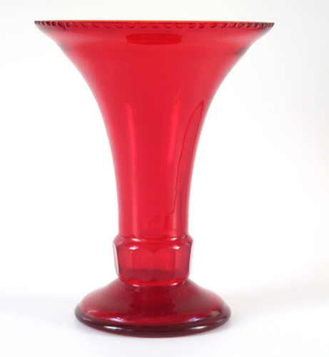 Red glass vase 1970s machined - glass,
