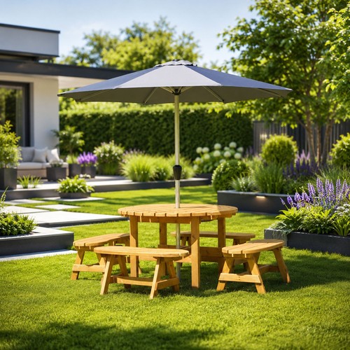 Wooden garden table 4 bench - garden,