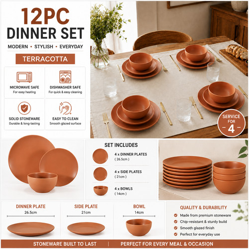12pc stoneware dinner set - stoneware,