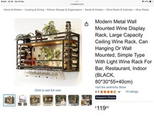 Wall Mounted Ceiling Wine Rack with Glass Holder & Shelf, Large Metal Bar