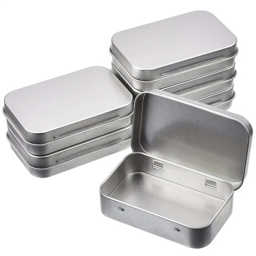 Small silver metal tin - small,