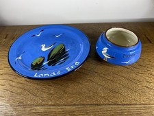 Vintage Lands End Souvenir Barton Pottery Plate & Sugar bowl