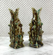 2x Vintage Majolica Vases Hand